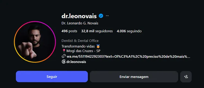 Perfil do Dr. Leonardo G. Novais no Instagram